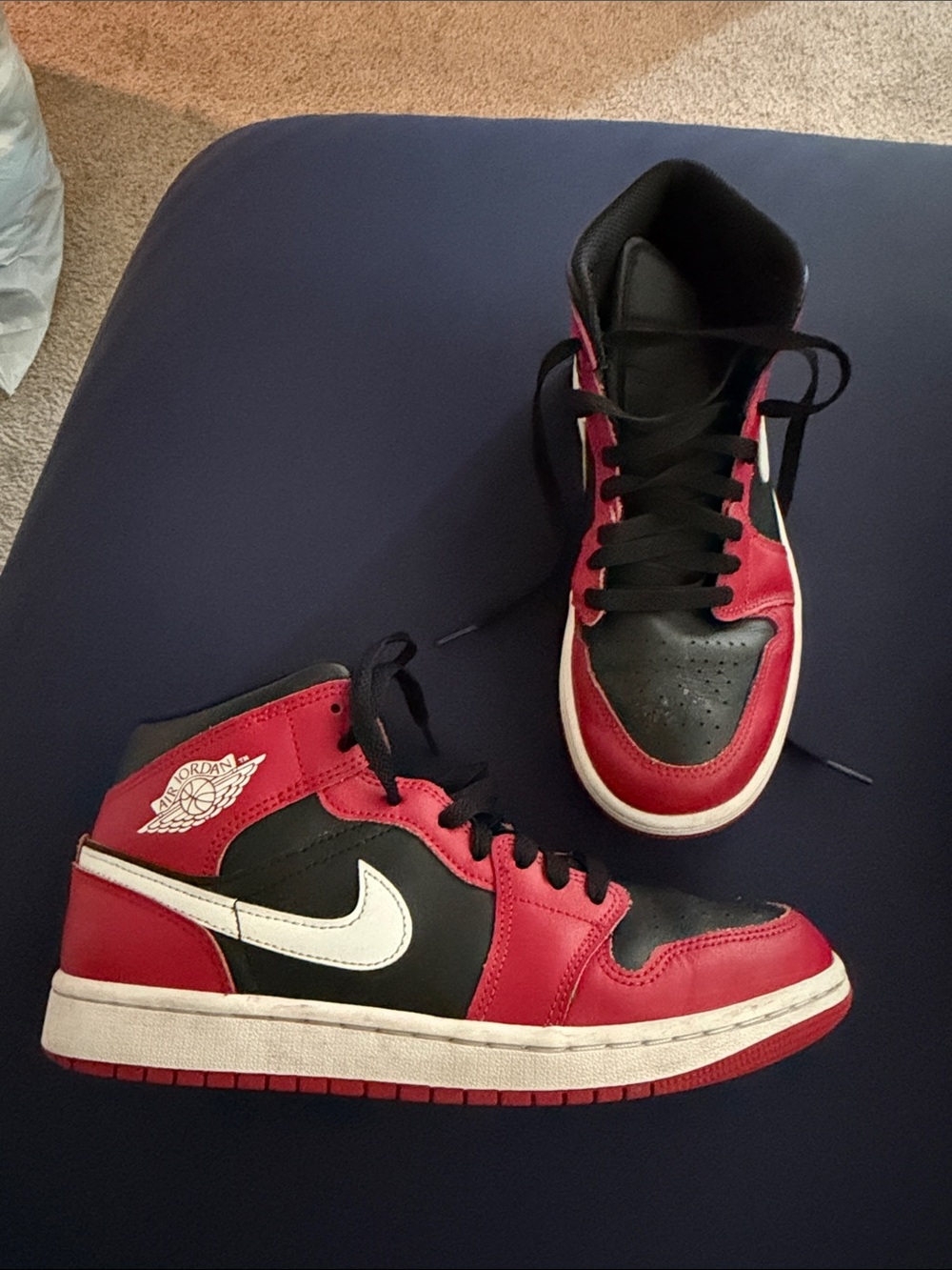 Jordan High-Top Sneakers in Black, Red & White